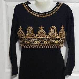 Elegant Sweater Knit Dress with Embroidery Beads